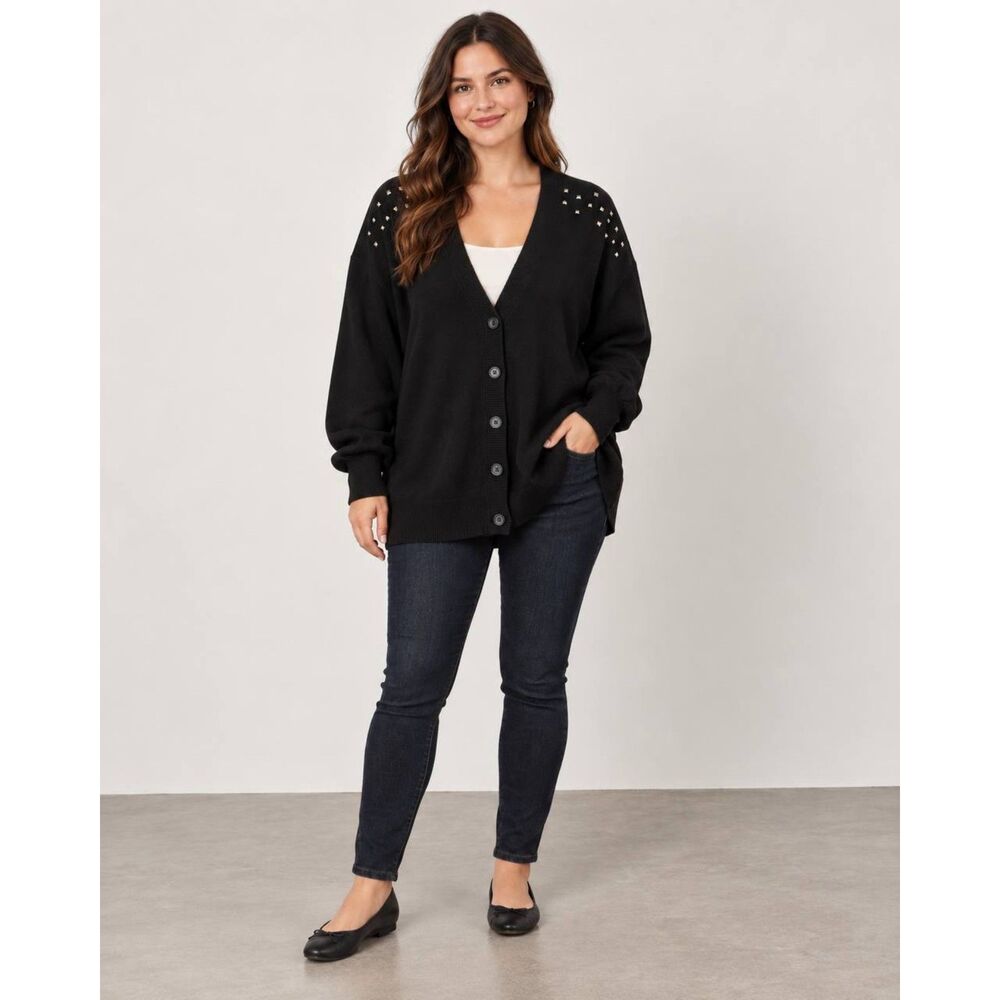 Torrid Black Studded Cotton Blend Cardigan Size 3 22/24 Goth Oversized